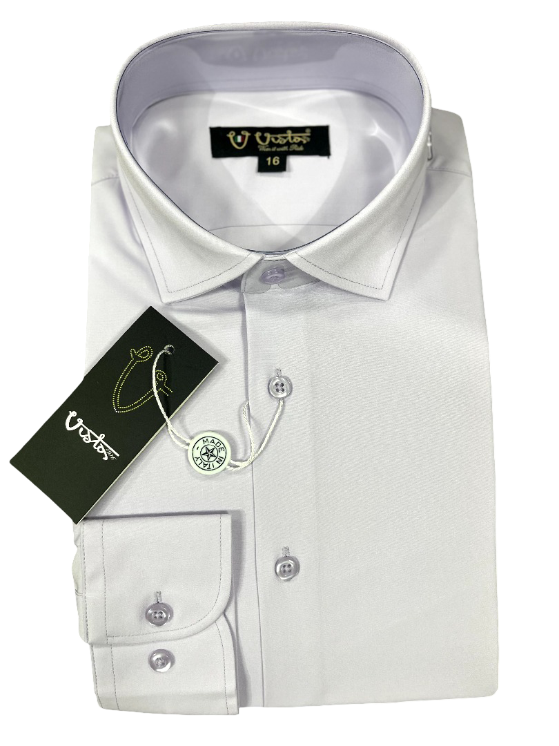 White Cotton Lycra Stretch Dress Shirt